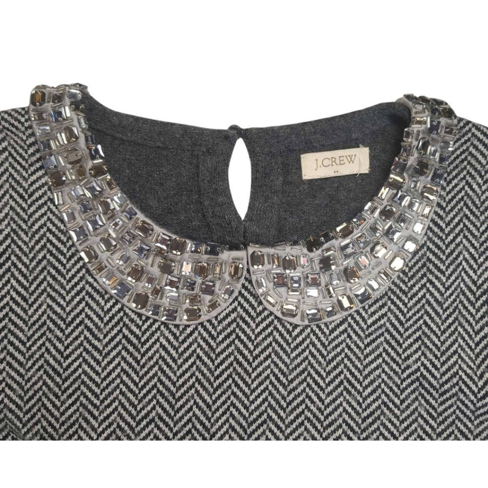 J Crew Women's Gray Jewel Collar Herringbone Sweater Size XS Merino Wool - Picture 2 of 9